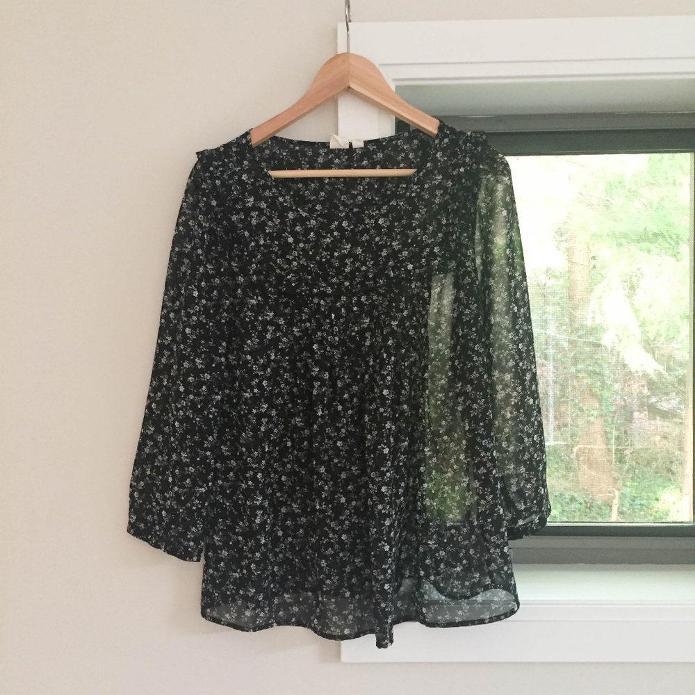 Sheer Black Floral Blouse